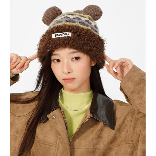 立体格纹小熊针织帽帽子-纪念日百货门店同款166745441 商品图1