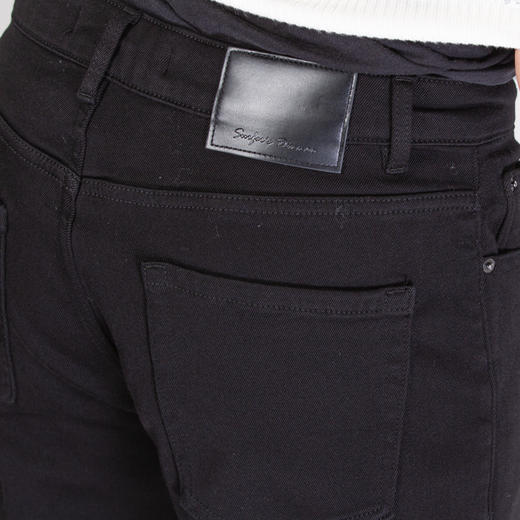 DRONKOO 2025 正常腰金属扣高弹黑底黑面一体绒厚牛仔长裤 商品图4