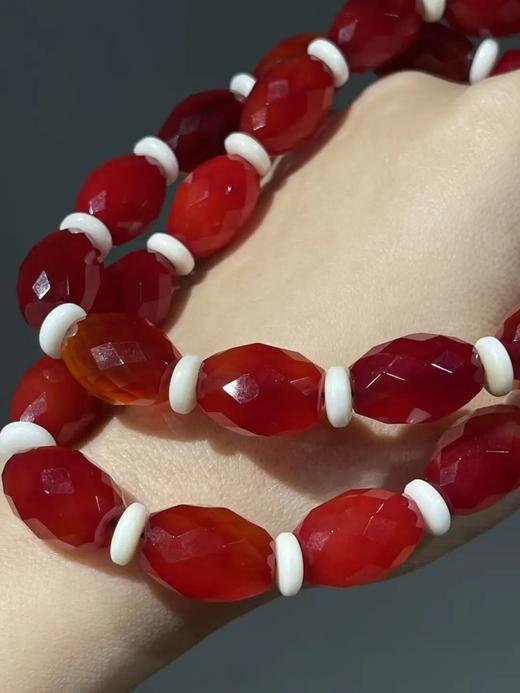 鲜红玛瑙菱格面橄榄珠项链与耳坠套组，顺丰包邮 商品图10