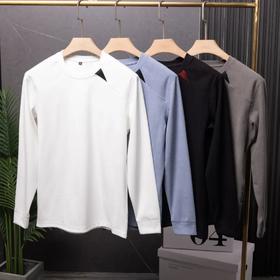 三角拼接！面料柔软细腻舒适 牙签条圆领百搭长袖打底衫