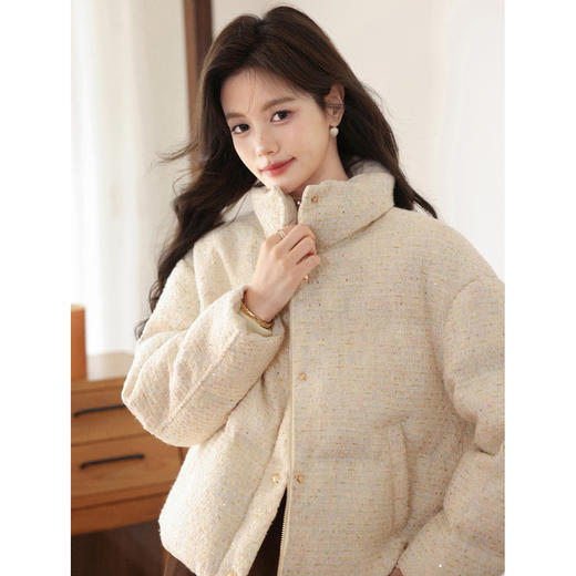 鹿向南「绒绒时光」小香风杏色90鸭绒羽绒服女秋冬小个子保暖外套 商品图0