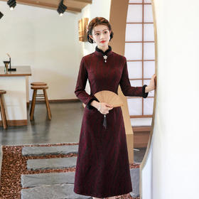 A412695新中式长袖秋冬旗袍女2025年新款改良妈妈款高级感加绒加厚连衣裙