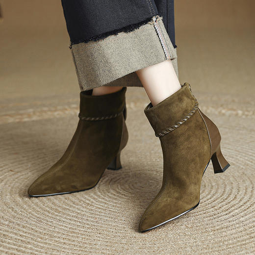 【预售5天】时尚秋冬新款尖头短靴女后拉链气质显瘦时装靴磨砂皮踝靴HCYYHD&6653 商品图3