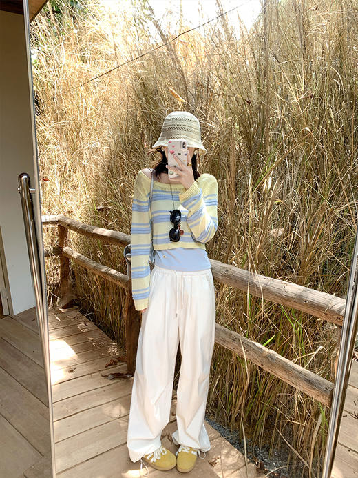 <曾小咸推荐>黄蓝条纹针织罩衫背心两件套 商品图7