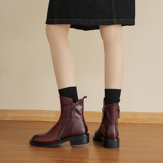 【预售5天】高品质时尚秋冬圆头粗跟中跟侧拉链短筒百搭时装靴LD&7530 商品图2