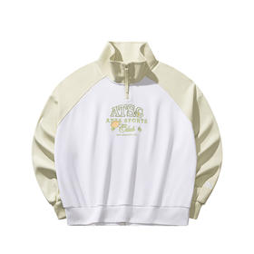 安踏学院风休闲卫衣女复古撞色半拉链套头上衣162538715-1