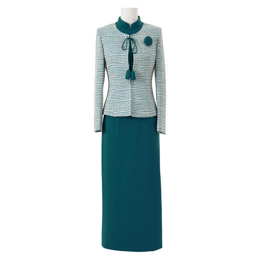 S516LAL808H08 2025春季新款气质名媛小香风针织外套新中式复古立领连衣裙套装裙 商品图4