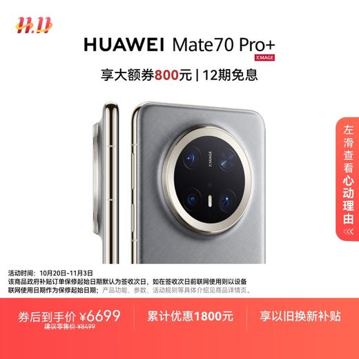HUAWEI Mate 70 Pro+ 16GB+512GB金丝银锦鸿蒙AI 高亮钛玄武架构 红枫原色影像华为鸿蒙智能手机 商品图0