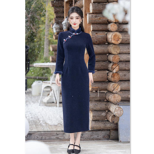 老上海复古中国风中老年女士大码旗袍2025冬季新款修身长袖旗袍SYK211126 商品图3