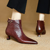 【预售5天】复古尖头细跟时装短靴女秋冬新款真皮皮带扣气质中跟瘦瘦裸靴DB&M6570 商品缩略图1