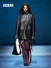 HIDEMI 【吴越同款】进口西班牙胎羊皮经典圆领宽肩套头廓形西装皮衣外套 商品缩略图0