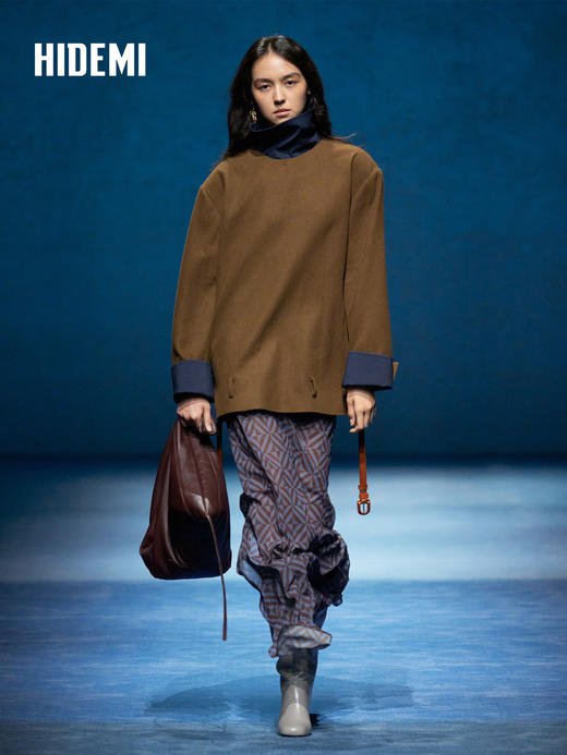 HIDEMI 初剪羊毛经典圆领廓形套头西装可拆卸立领外套大衣 商品图0