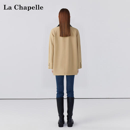 拉夏贝尔/La Chapelle皮翻领翻盖口袋外套女复古时髦宽松休闲夹克上衣 商品图4