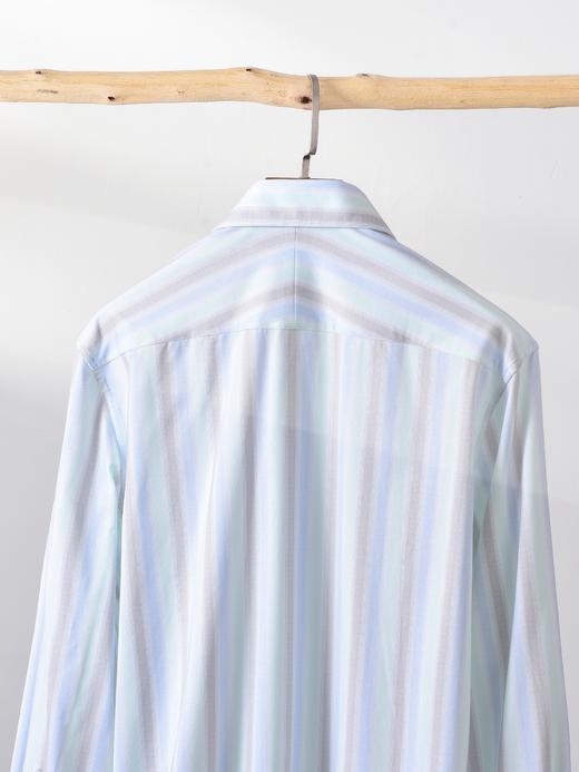 AhhhCotton 100支双股八向弹力蓝绿色宽条纹意式工艺衬衫 商品图2