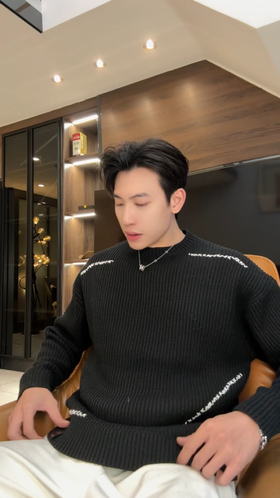 243031SDSA男士秋冬新款痞帅男装潮牌撞色缝线圆领针织衫毛衣百搭休闲