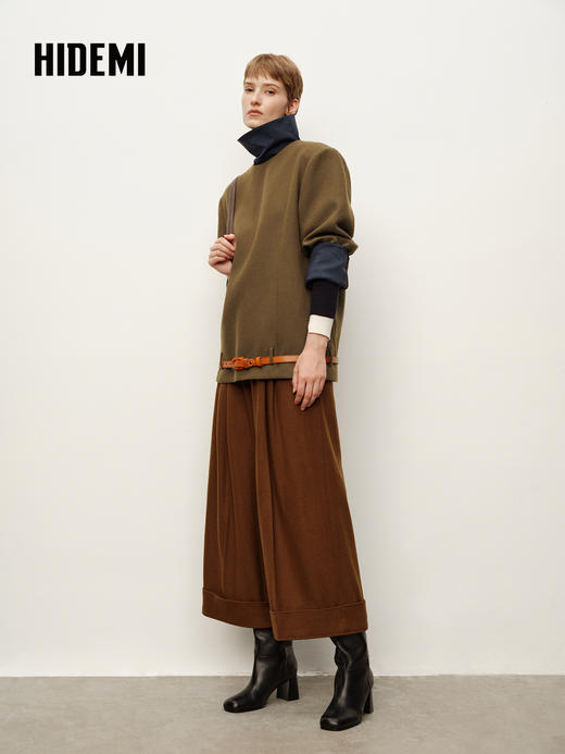 HIDEMI 初剪羊毛经典圆领廓形套头西装可拆卸立领外套大衣 商品图3