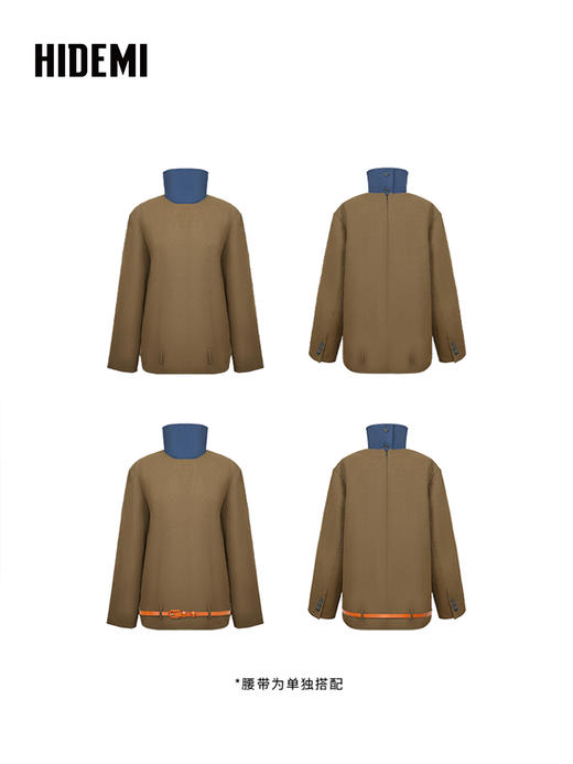 HIDEMI 初剪羊毛经典圆领廓形套头西装可拆卸立领外套大衣 商品图7