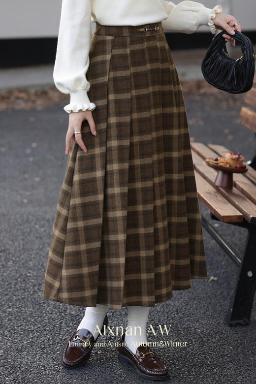 鹿向南「南法遐想」气质格纹半身裙女装冬季2024新款保暖显瘦裙子 商品图5