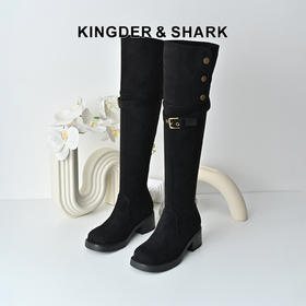 经典鲨2025冬专柜新款套筒加绒保暖过膝长筒靴弹力瘦瘦靴女KW230-558031