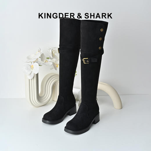 经典鲨2025冬专柜新款套筒加绒保暖过膝长筒靴弹力瘦瘦靴女KW230-558031 商品图0