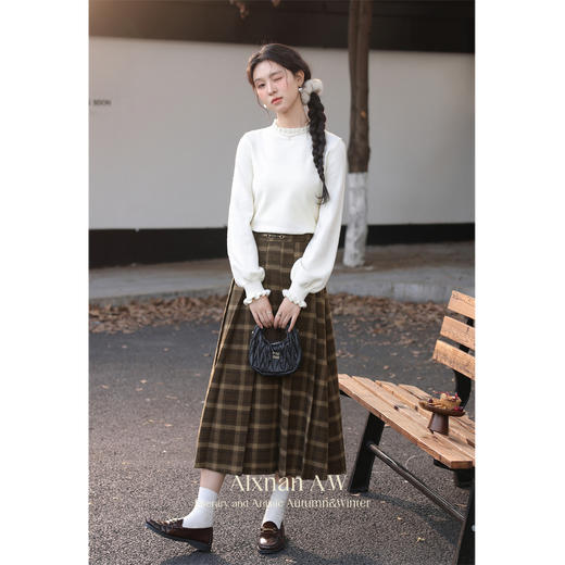 鹿向南「南法遐想」气质格纹半身裙女装冬季2024新款保暖显瘦裙子 商品图1