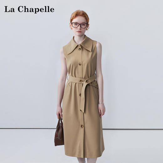 拉夏贝尔/La Chapelle无袖翻领连衣裙短款外搭风衣套装女高级感时尚小众 商品图1