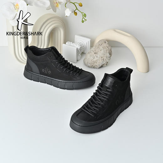 经典鲨2025年冬季专柜新款牛皮革平底系带男士短靴KG31-555531 商品图2