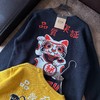 D110234秋冬招财猫嵌花休闲黑色长袖圆领宽松保暖针织衫圆领毛衣 商品缩略图6