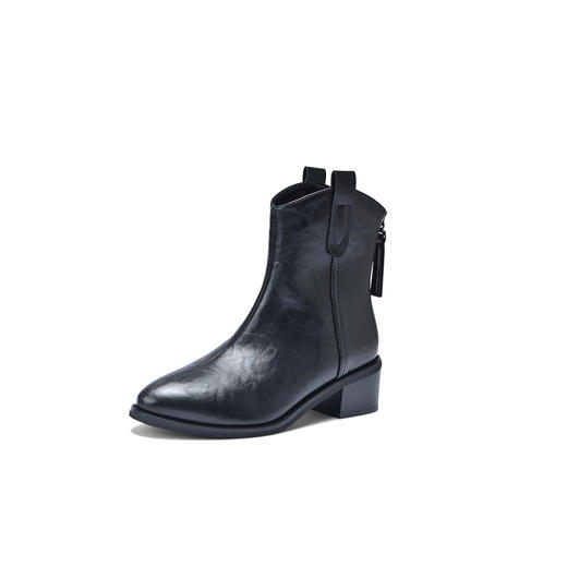 经典鲨2025冬专柜新品气质尖头加绒保暖中粗跟骑士短筒靴女KW79-558051 商品图4