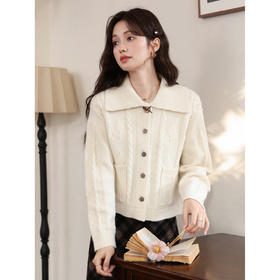 鹿向南「绵云泡芙」绞花纹长袖针织毛衣女秋冬设计感慵懒宽松上衣