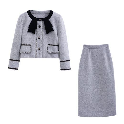 新款冬装小香套装蝴蝶结装饰羽绒服白鸭绒YJLY9006 商品图4