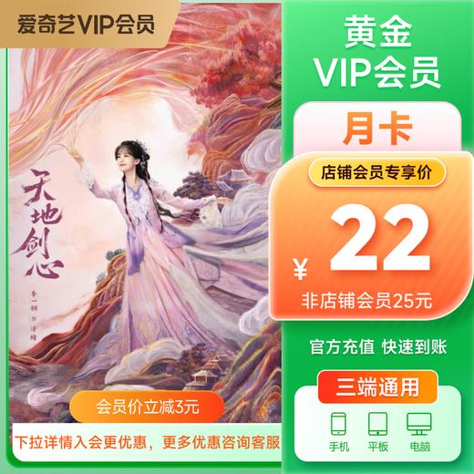 【官方直充】爱奇艺VIP会员黄金月卡/季卡 爱奇艺视频会员 需填写正确手机号码充值 黄金VIP会员月卡 商品图0
