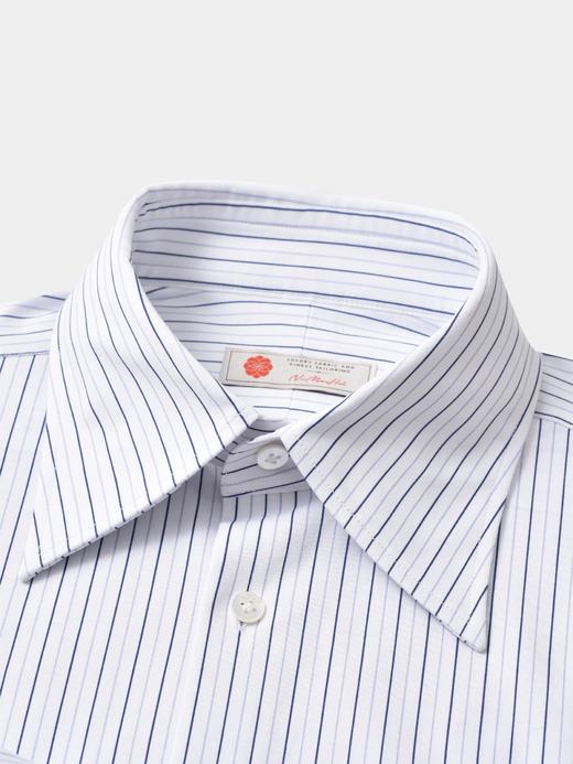 AhhhCotton 100支双股八向弹力蓝灰色细条纹意式工艺衬衫 商品图1