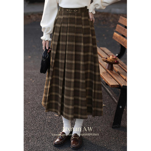 鹿向南「南法遐想」气质格纹半身裙女装冬季2024新款保暖显瘦裙子 商品图2