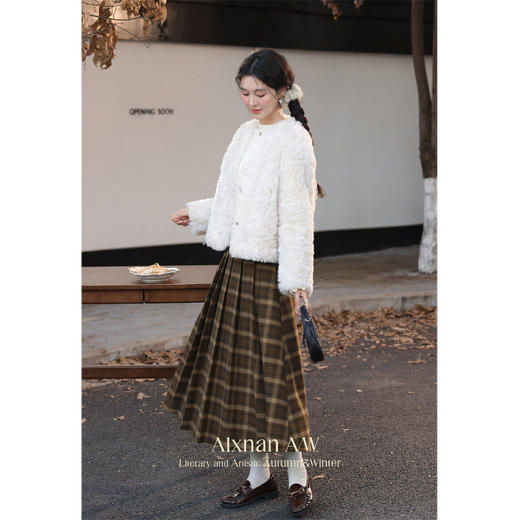 鹿向南「南法遐想」气质格纹半身裙女装冬季2024新款保暖显瘦裙子 商品图4