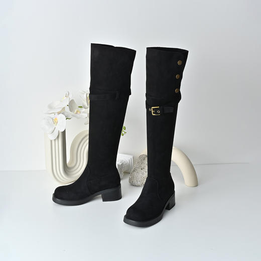 经典鲨2025冬专柜新款套筒加绒保暖过膝长筒靴弹力瘦瘦靴女KW230-558031 商品图2