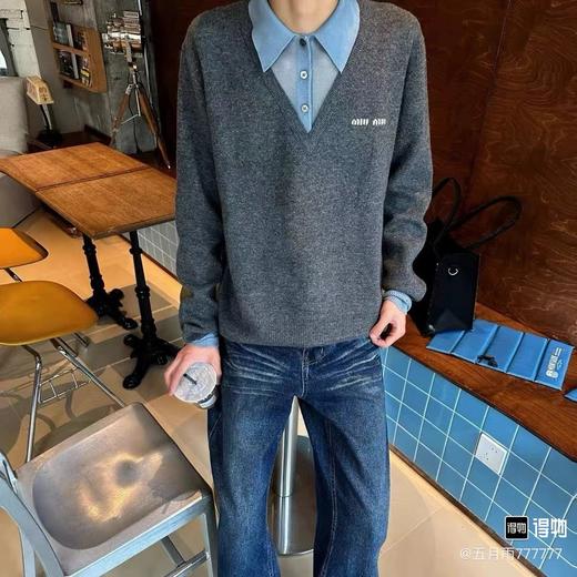 D110227羊毛混纺莫兰迪polo领拼色假两件长袖毛衣 商品图10