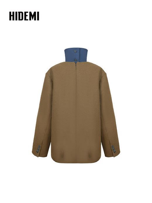 HIDEMI 初剪羊毛经典圆领廓形套头西装可拆卸立领外套大衣 商品图9