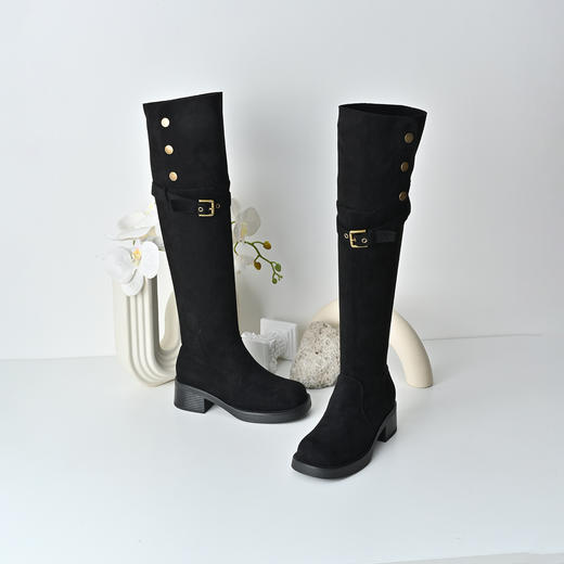 经典鲨2025冬专柜新款套筒加绒保暖过膝长筒靴弹力瘦瘦靴女KW230-558031 商品图1