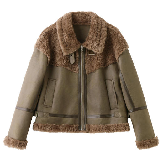 LJLM18015 2025冬装新款时尚气质女装翻领百搭长袖女麂皮绒皮毛一体短外套 商品图4