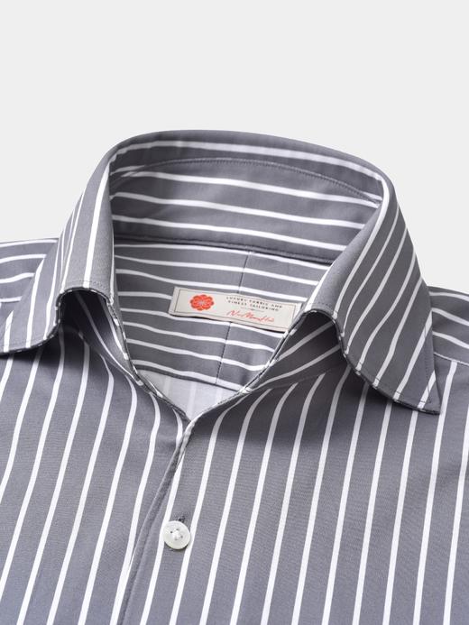 AhhhCotton 100支双股灰底白条纹意式工艺衬衫 商品图2