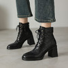 【预售5天】真皮方头粗跟马丁靴女秋冬英伦风复古百搭高跟系带短靴HB&1408 商品缩略图3