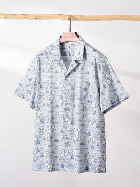 AhhhCotton 80支单股纬向弹力西西里印花古巴领衬衫