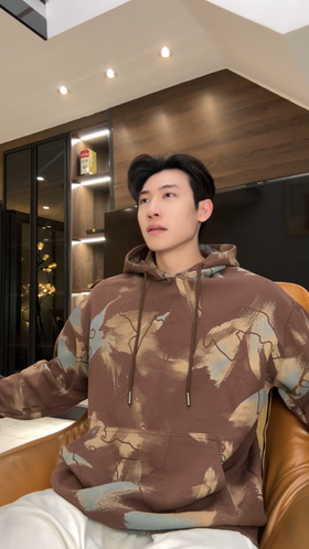 SDSA男士秋冬新款痞帅男装潮牌扎染割破抽绳连帽卫衣复古套头上衣