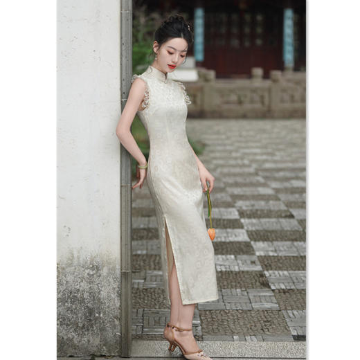 清新文艺改良新中式无袖旗袍收腰显瘦减龄荷叶袖GX66888 商品图3