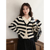 鹿向南「夹心乌梅」假两件翻领长袖针织毛衣女秋冬黑杏色条纹上衣 商品缩略图0