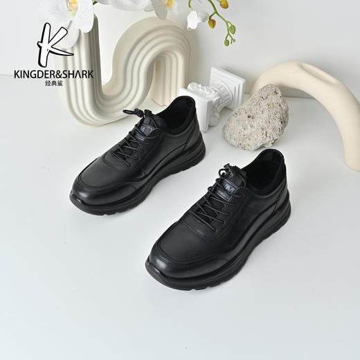 经典鲨2025年冬季专柜新款牛皮革男士加绒平底休闲鞋KW262-555111 商品图3