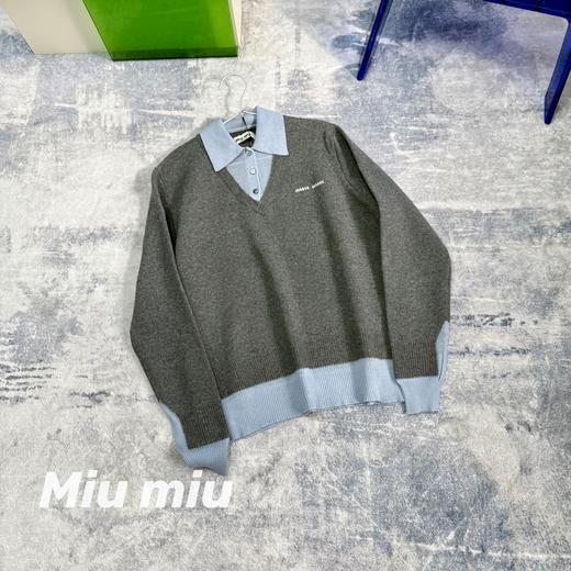 D110227羊毛混纺莫兰迪polo领拼色假两件长袖毛衣 商品图2