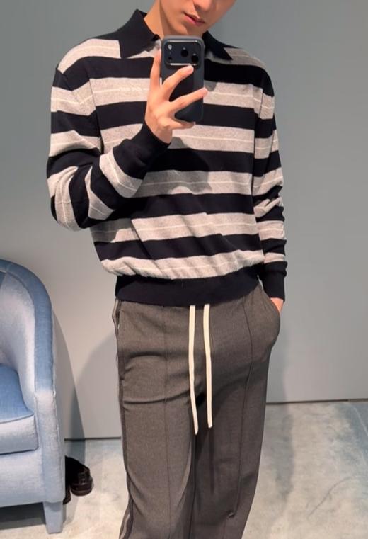 中性款羊毛条纹针织Polo衫he017 商品图4