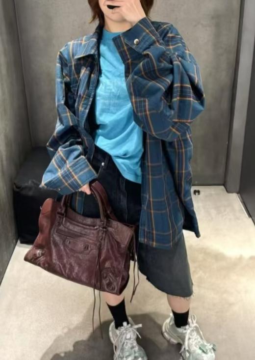 中性款格纹双层衬衫外套la004 商品图4